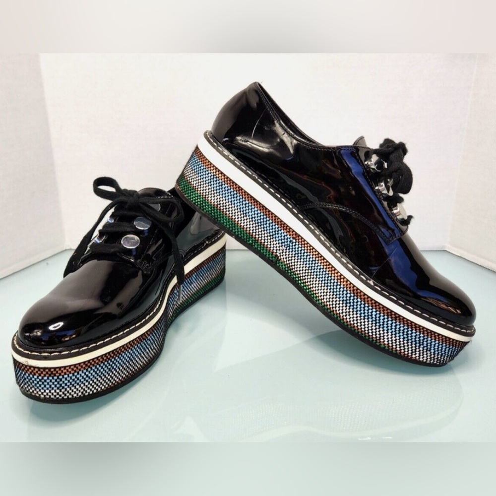 Zara Colored Platform Patent Leather Black Oxford Dress Shoes